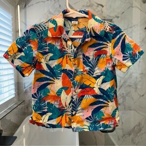 Old Navy Blue and Orange Button Down Shirt Tropical Print
